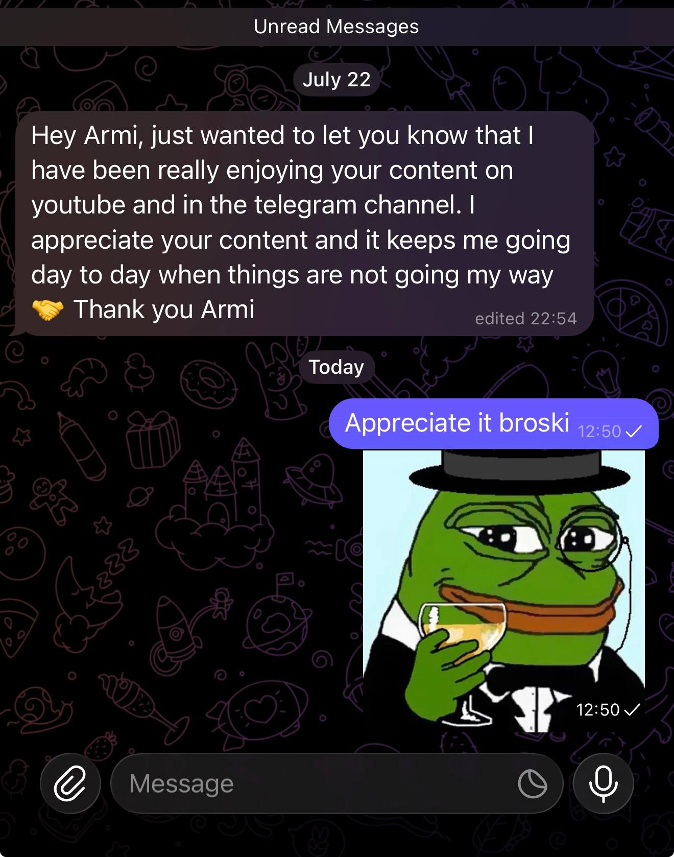 Operator thanking Armi for the content and coaching