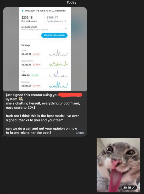 Operator who signed a creator already earning $3.6k and scaling